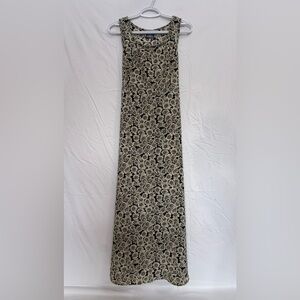 Vintage Canadian Made Floral Black and Cream Maxi Dress